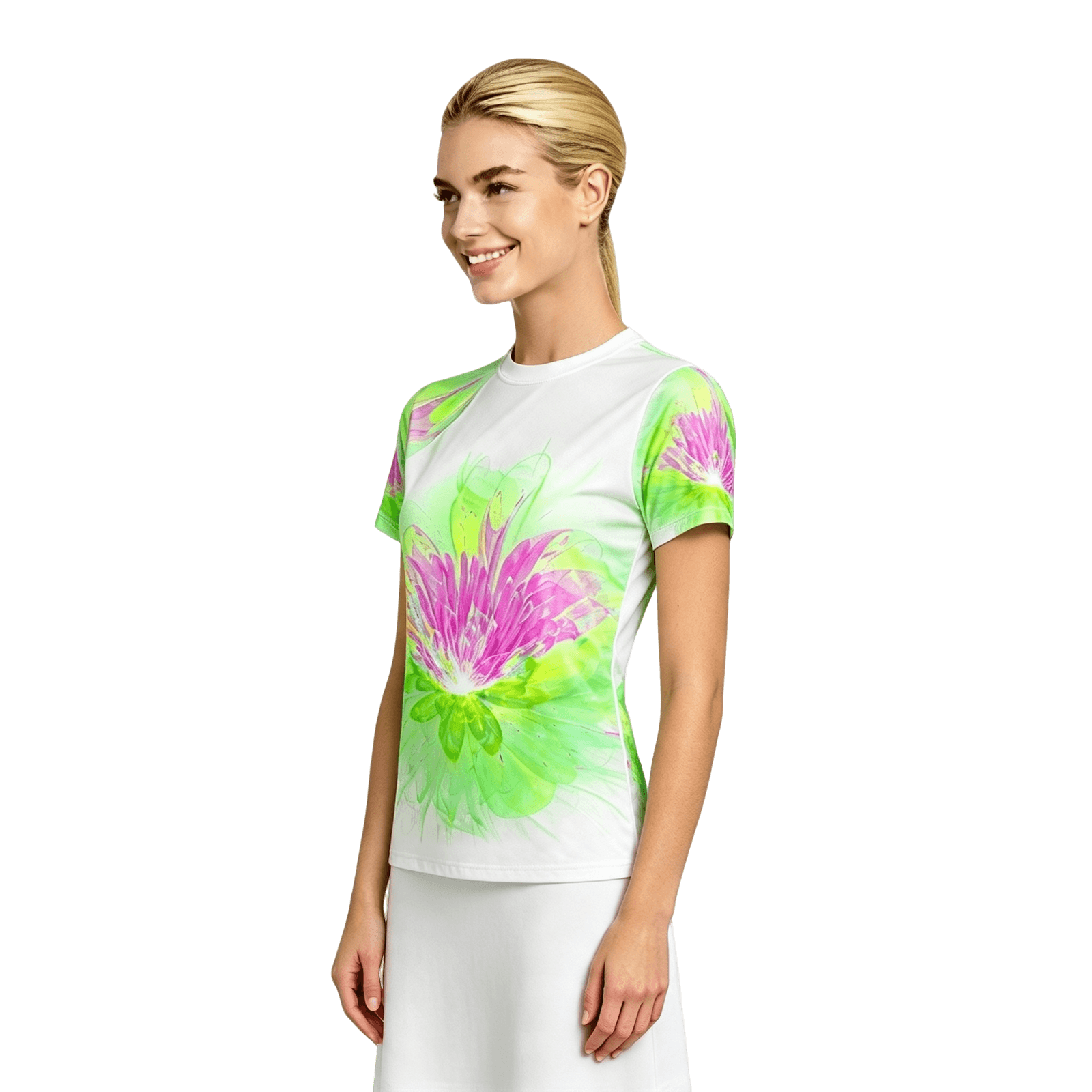 All-Over Print Crop Tee Lotus Purple Green